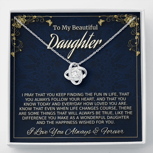 To My Daughter Necklace Gift, Daughter Birthday Gift, Love Knot Necklace, Christmas Gift, Gift for Daughter From Mom