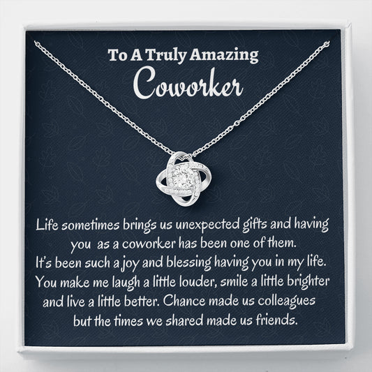 Coworker Necklace Gift, Appreciation Gift For A Coworker, Love Knot Necklace Personalized Colleague Gift, Jewelry Gift For Women