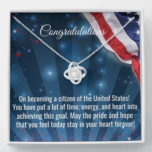 New US Citizen Gift, Love Knot Necklace, American Naturalization Ceremony Gift, American Immigrant Citizenship Gift, Jewelry Gift For Her