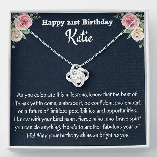 Personalized 21st Birthday Gift, Love Knot Necklace, Birthday Present for 21 Year Old, Birthday Gift For Her, Birthday Gift for Friend or Daughter.