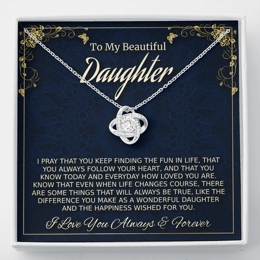 To My Lovely Daughter Necklace Gift, Daughter Birthday Gift, Love Knot Necklace, Christmas Gift, Gift for Daughter From Mom or Dad