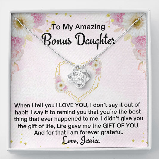 To My Bonus Daughter Personalized Gift, Stepdaughter Gift, Love Knot Necklace, Bonus Daughter Birthday Gift, Gift for Bonus Daughter, Daughter in Law