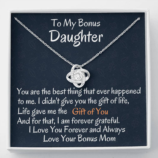 To My Bonus Daughter Love Knot Necklace, Birthday Gift, I Love You