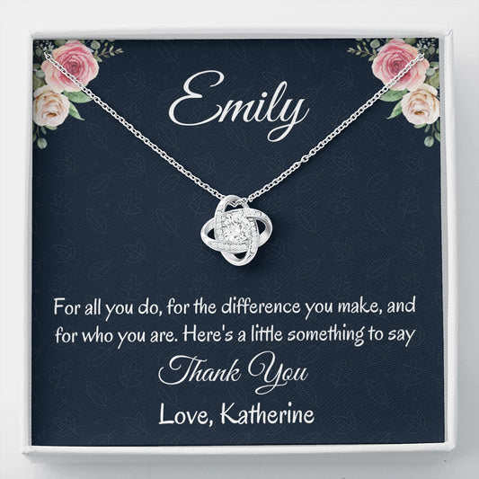 Thank You Personalized Gift, Love Knot Necklace, Mindfulness Gift For A Friend, Appreciation Jewelry Gift For Women, Thank You Gift