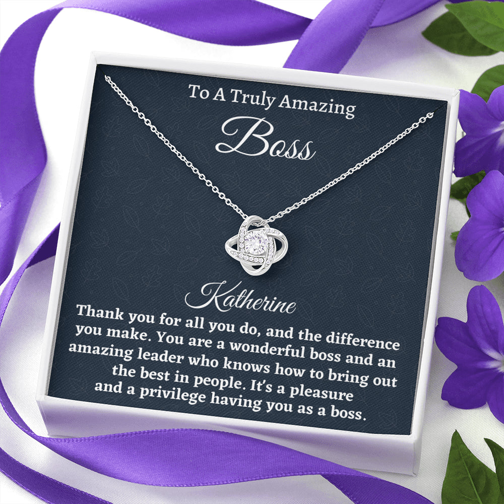 Personalized Boss Gift for Women Boss, Love Knot Necklace, Boss Lady Jewelry Gift, Appreciation Thank You Gift For An Amazing Boss