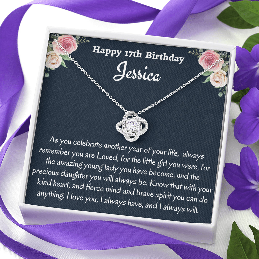 Birthday Gift for 17 Year Old Girl, Personalized Seventeenth Birthday Gift,  Love Knot Necklace, Birthday Present for 17 Year Old, Birthday Gift For A