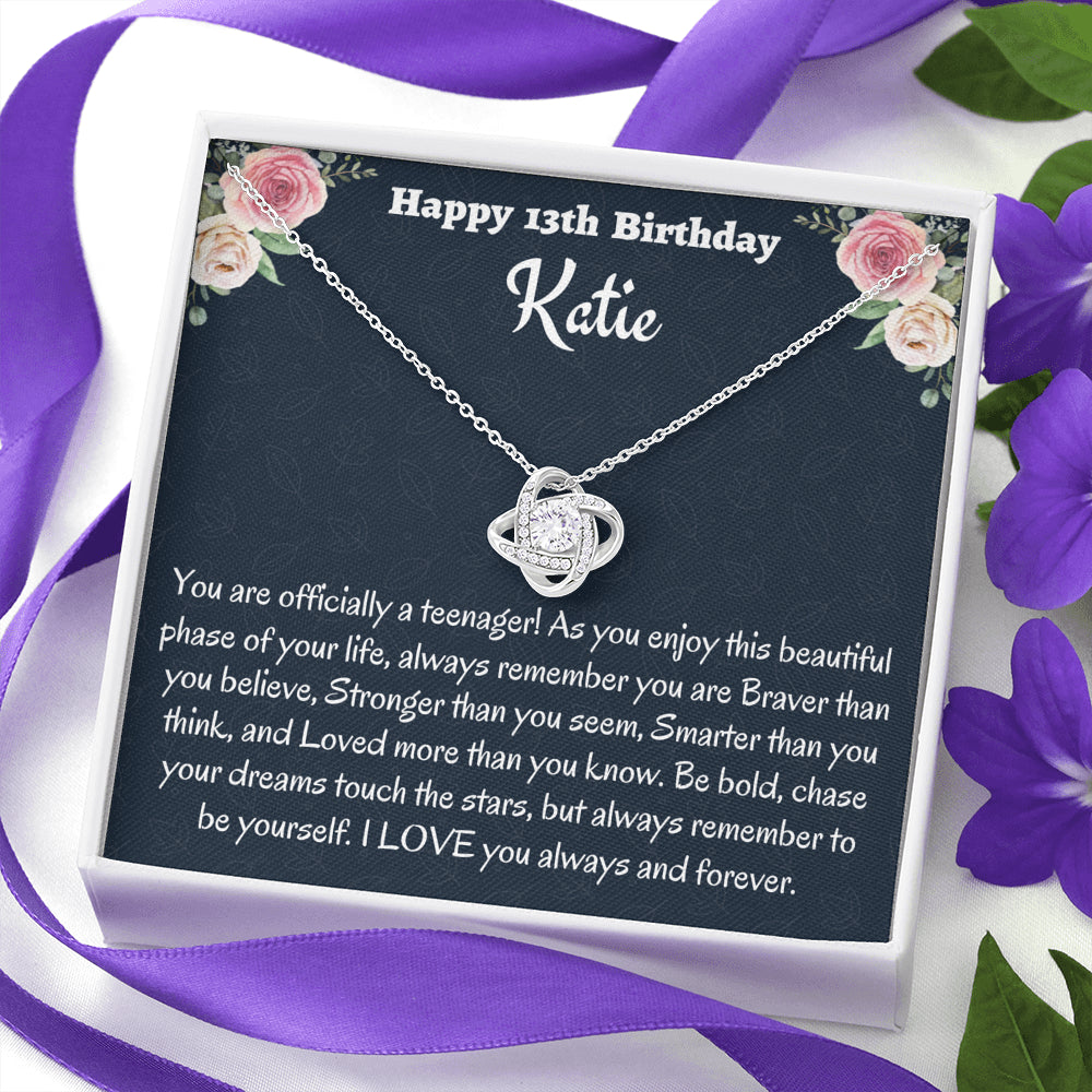 Personalized Thirteenth Birthday Gift, Gift for 13 year old Girl, Love Knot Necklace, Birthday Present for 13 Year Old, Teen Birthday Gift, Officially A Teenager Gift.