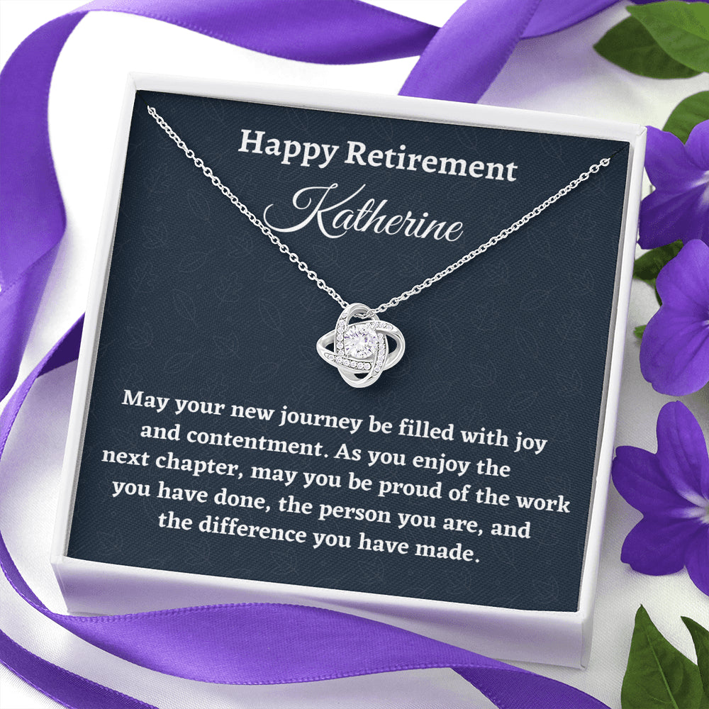 Personalized Retirement Gift for Women, Retirement Necklace Coworker Retirement Gift, Love Knot Necklace, Gifts for Retiring Colleague