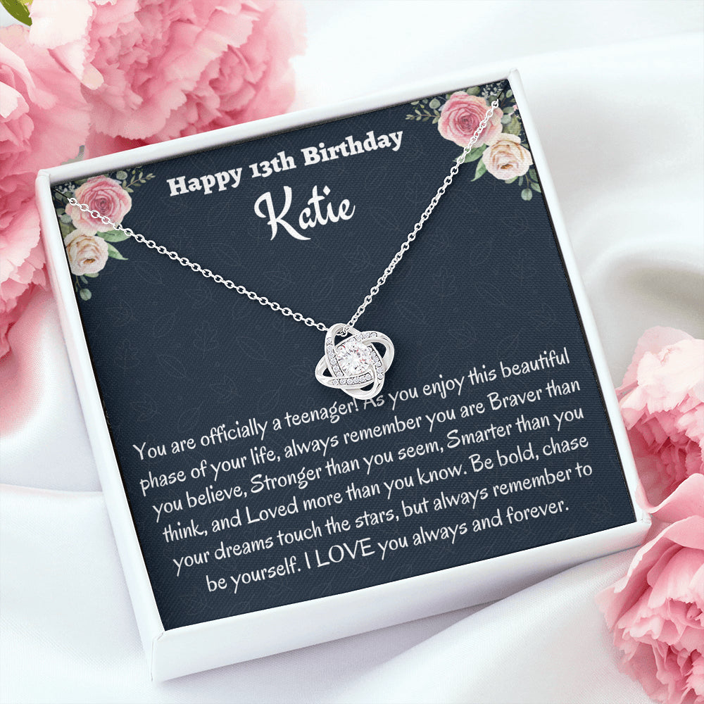 Personalized Thirteenth Birthday Gift, Gift for 13 year old Girl, Love Knot Necklace, Birthday Present for 13 Year Old, Teen Birthday Gift, Officially A Teenager Gift.