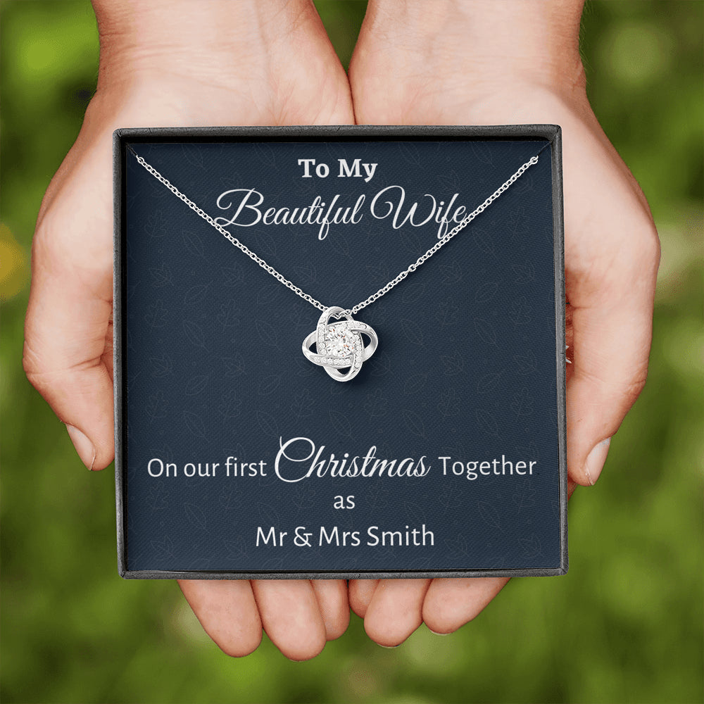 To My Wife Love Knot Necklace Gift, Personalized Wife Gift On Our First Christmas Together Gift From Husband, Gift For Her