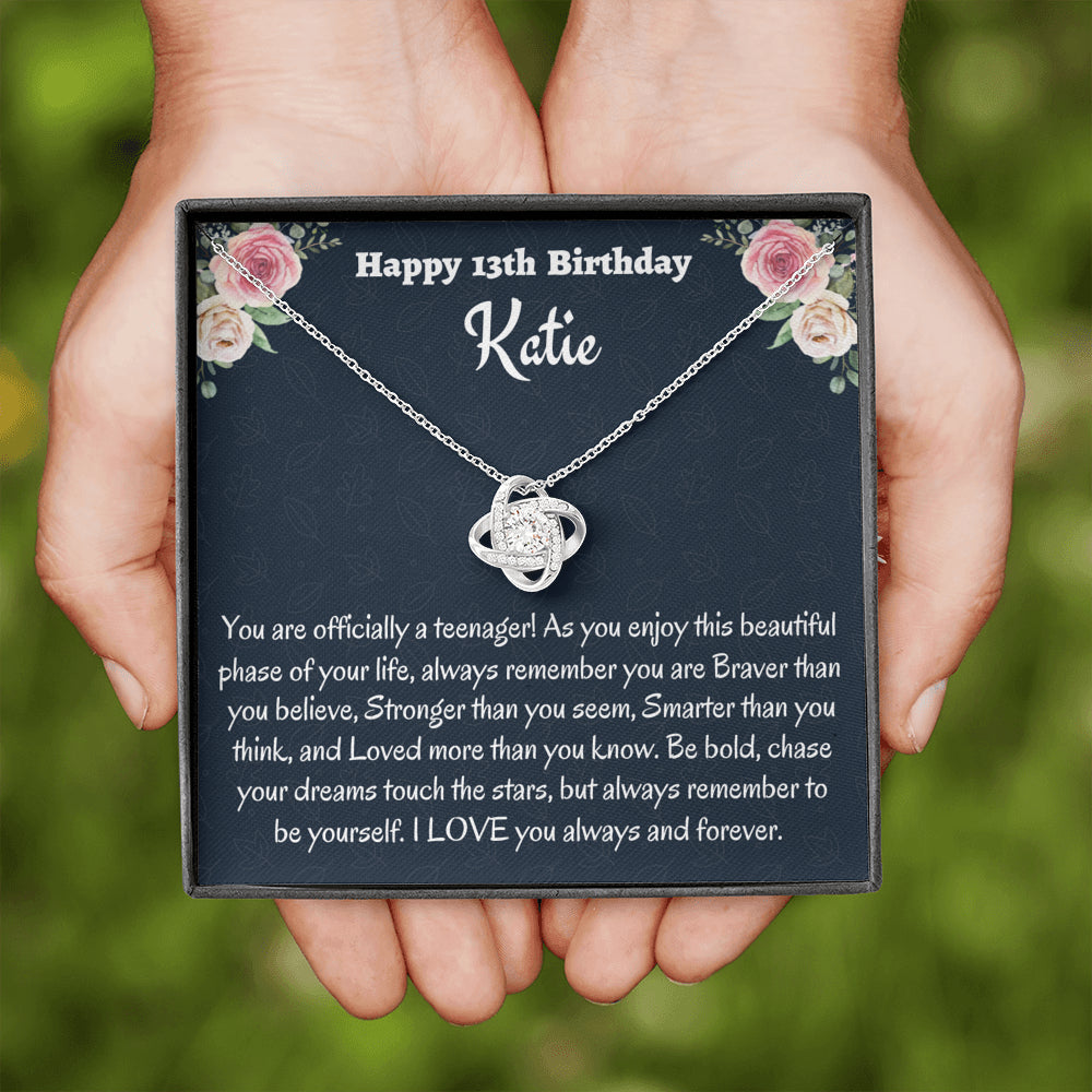 Personalized Thirteenth Birthday Gift, Gift for 13 year old Girl, Love Knot Necklace, Birthday Present for 13 Year Old, Teen Birthday Gift, Officially A Teenager Gift.