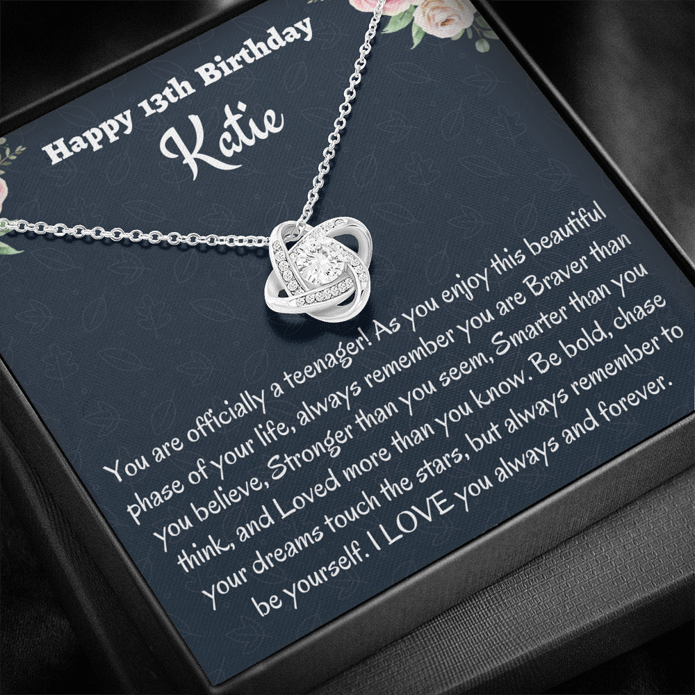 Personalized Thirteenth Birthday Gift, Gift for 13 year old Girl, Love Knot Necklace, Birthday Present for 13 Year Old, Teen Birthday Gift, Officially A Teenager Gift.