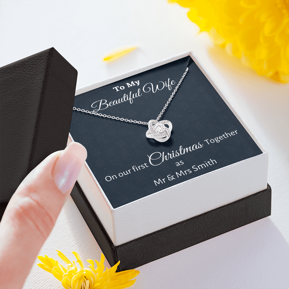 To My Wife Love Knot Necklace Gift, Personalized Wife Gift On Our First Christmas Together Gift From Husband, Gift For Her