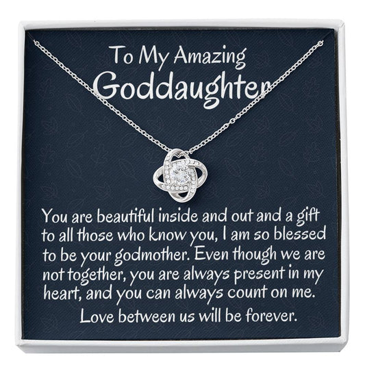 To My Goddaughter Gift, Goddaughter Gift from Godmother Love Knot Necklace Gift for Baptism, Confirmation, Graduation Birthday