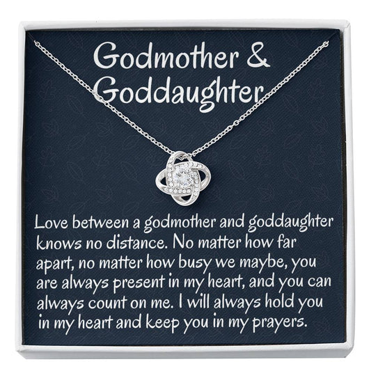 Godmother & Goddaughter Gift Necklace, Love Knot Necklace Gift for Baptism, Confirmation, Graduation Birthday