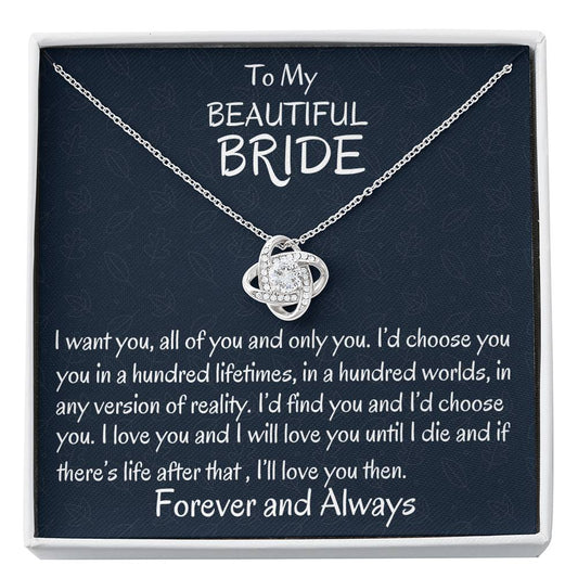 To My Beautiful Bride Love Knot Necklace, Groom To Bride Gift, Wife To Be Gift, To My Love Gift