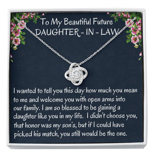 Future Daughter-In-Law Gift on Wedding Day – Love Knot Necklace, Bride Gift from Mother in Law, Bonus Daughter Jewelry