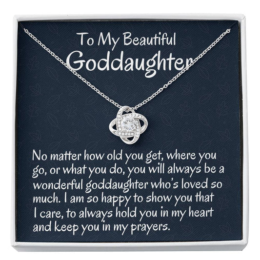 To My Goddaughter Necklace Gift, Goddaughter Gift from Godmother Love Knot Necklace Gift for First Communion, Confirmation, Birthday