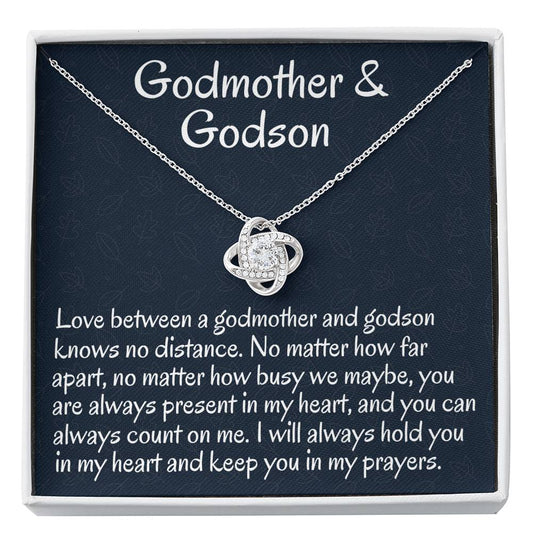 Godmother & Godson Gift Necklace, Love Knot Necklace Gift for Godmother, Birthday Gift