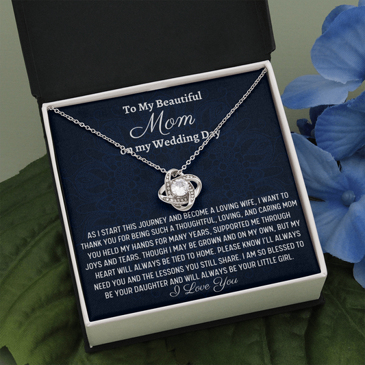 Mom Wedding Gift From Bride, Love Knot Necklace, Gift From Daughter To Mother On Wedding Day, Thank You Mom Gift, Bride To Mom Gift