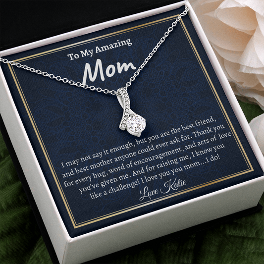 Funny Mother's Day Gift, Mom Gift From Daughter Necklace, Beautiful Petite Ribbon Necklace, Christmas Gift, Mom Gift Idea, Mom Gift From Son