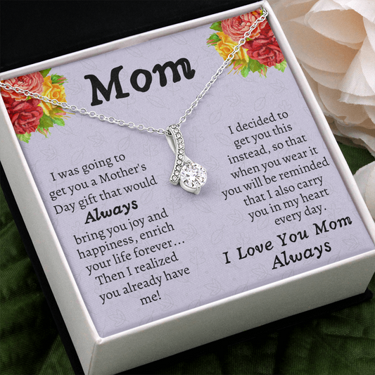 Funny Mother's Day Gift, Lovely Petite Ribbon Necklace, Mom Gift Idea, Mom Gift From Daughter Necklace, Mom Gift From Son