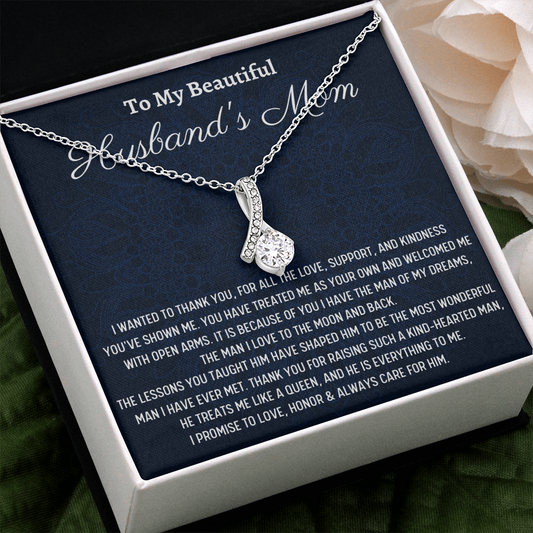 To My Husbands Mom Gift, Petite Ribbon Necklace, Mother's Day Gift, Christmas Gift for Husband’s Mom Gift, Mother-In Law Gift