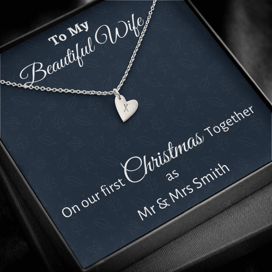 To My Wife Hearts Initials Necklace Gift, Personalized Wife Gift On Our First Christmas Together Gift From Husband, Gift For Her