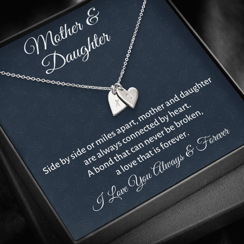 Mother & Daughter Initials Heart Necklace Gift, Mom Birthday or Christmas Present from Daughter, Parent Appreciation Gift