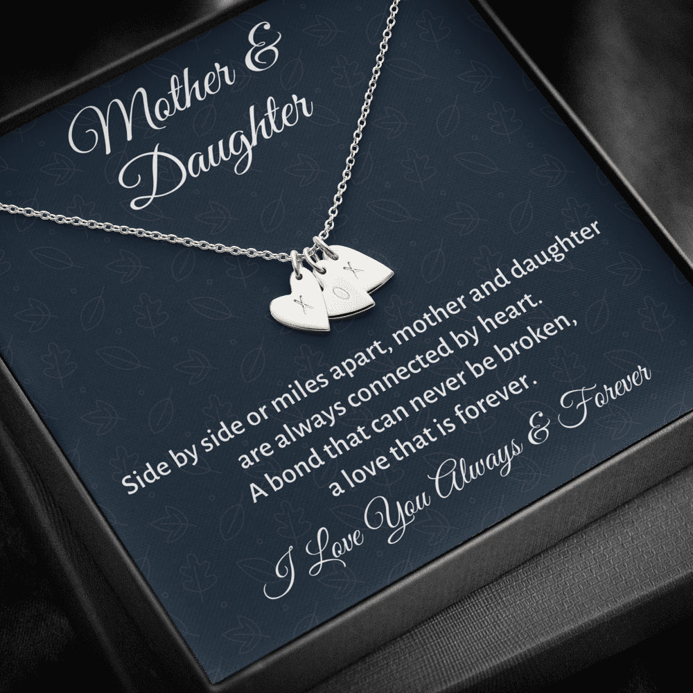 Mother & Daughter Initials Heart Necklace Gift, Mom Birthday or Christmas Present from Daughter, Parent Appreciation Gift