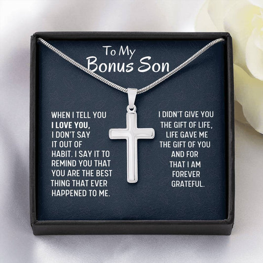 Bonus Son Gift, Stepson Gift, Cross Necklace, Birthday Gift, Stepmom Present for Stepson Son In Law