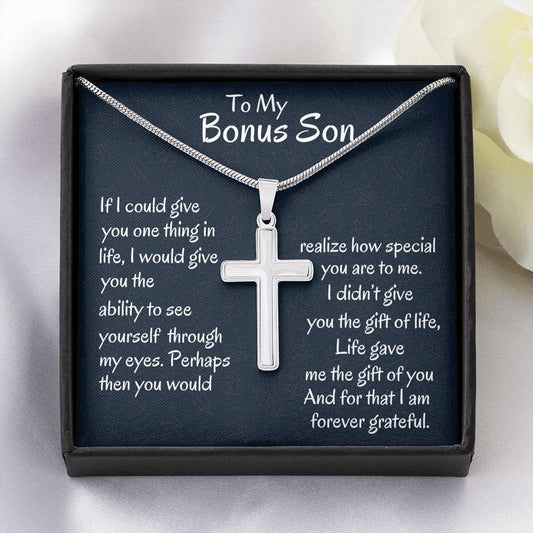 Stepson Cross Necklace Gift, Bonus Son Gift, Birthday Gift, Stepmom Present for Stepson Son In Law
