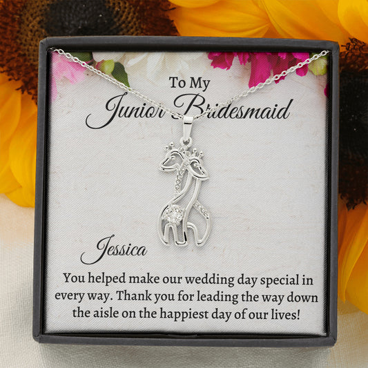 Junior Bridesmaid Gift Necklace, Giraffe Necklace Personalized Flower Girl Gift for Junior Bridesmaid, Jewelry for jr Bridesmaid