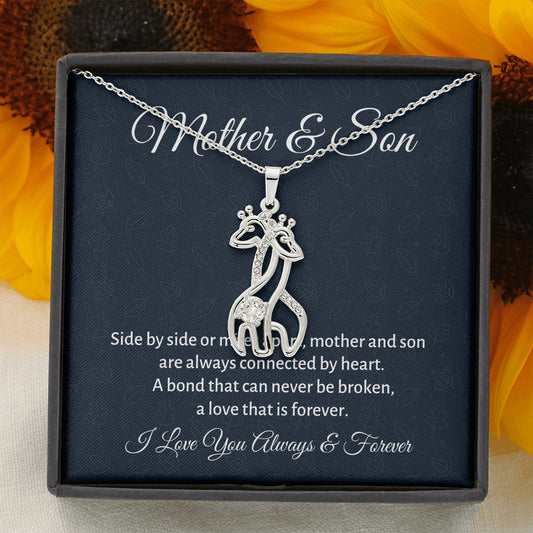 Mother & Son Giraffe Necklace Gift, Mom Birthday Gift or Christmas Present from Son, To Parents Appreciation Gift