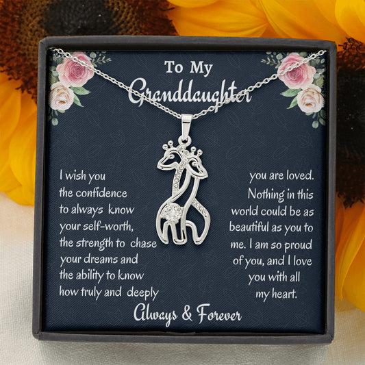To My Granddaughter Giraffe Necklace, Birthday Gift, Christmas Present From Grandma To Granddaughter, Always Know Your Self Worth Giraffe Necklace