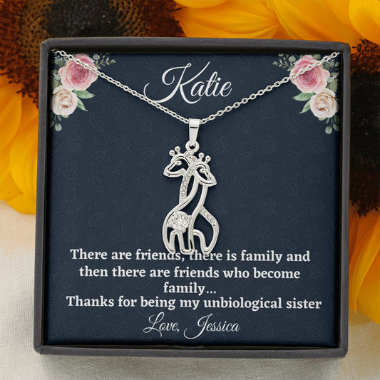 Gift for Best Friend, Personalized Giraffe Necklace, Unbiological Sister Gift, Gift For Your BFF, Sister Gift