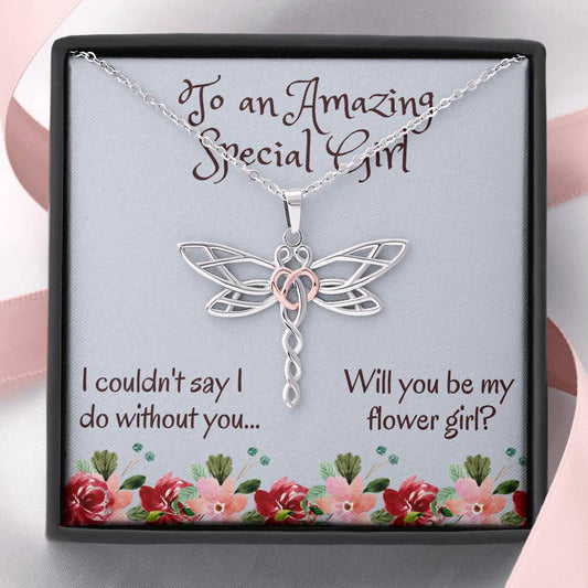 Flower Girl Dragonfly Necklace Gift, Wedding Gift From The Bride Flower Girl