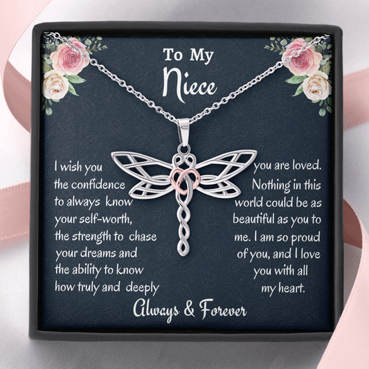 To My Niece Dragonfly Necklace, Birthday Gift, Christmas Present From Aunt To Niece, Always Know Your Self Worth Dragonfly Necklace