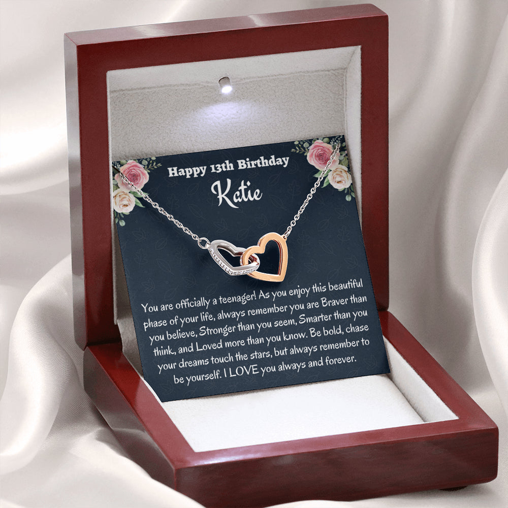 Personalized Thirteenth Birthday Gift, Gift for 13 year old Girl, Two Heart Necklace, Birthday Present for 13 Year Old, Teen Birthday Gift, Officially A Teenager Gift.