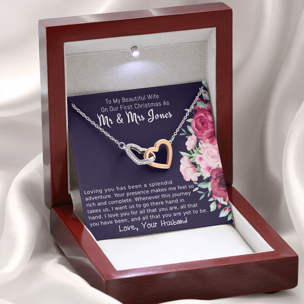 Personalized To My Wife Two Hearts Necklace Gift, On Our First Christmas Gift for Wife, Jewelry Gift For Wife From Husband, To My Soulmate Gift