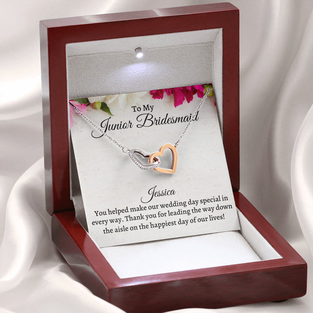 Junior Bridesmaid Gift Necklace, Two Hearts Necklace Personalized Flower Girl Gift for Junior Bridesmaid, Jewelry for jr Bridesmaid