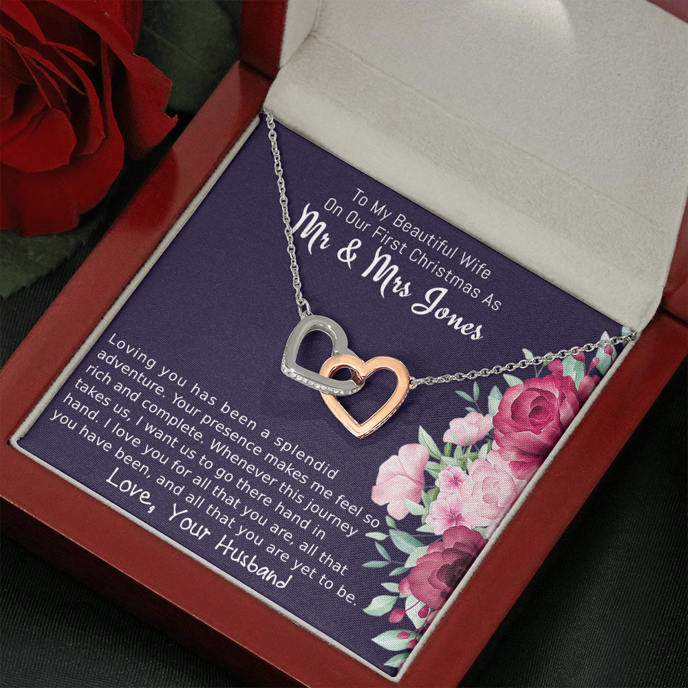 Personalized To My Wife Two Hearts Necklace Gift, On Our First Christmas Gift for Wife, Jewelry Gift For Wife From Husband, To My Soulmate Gift