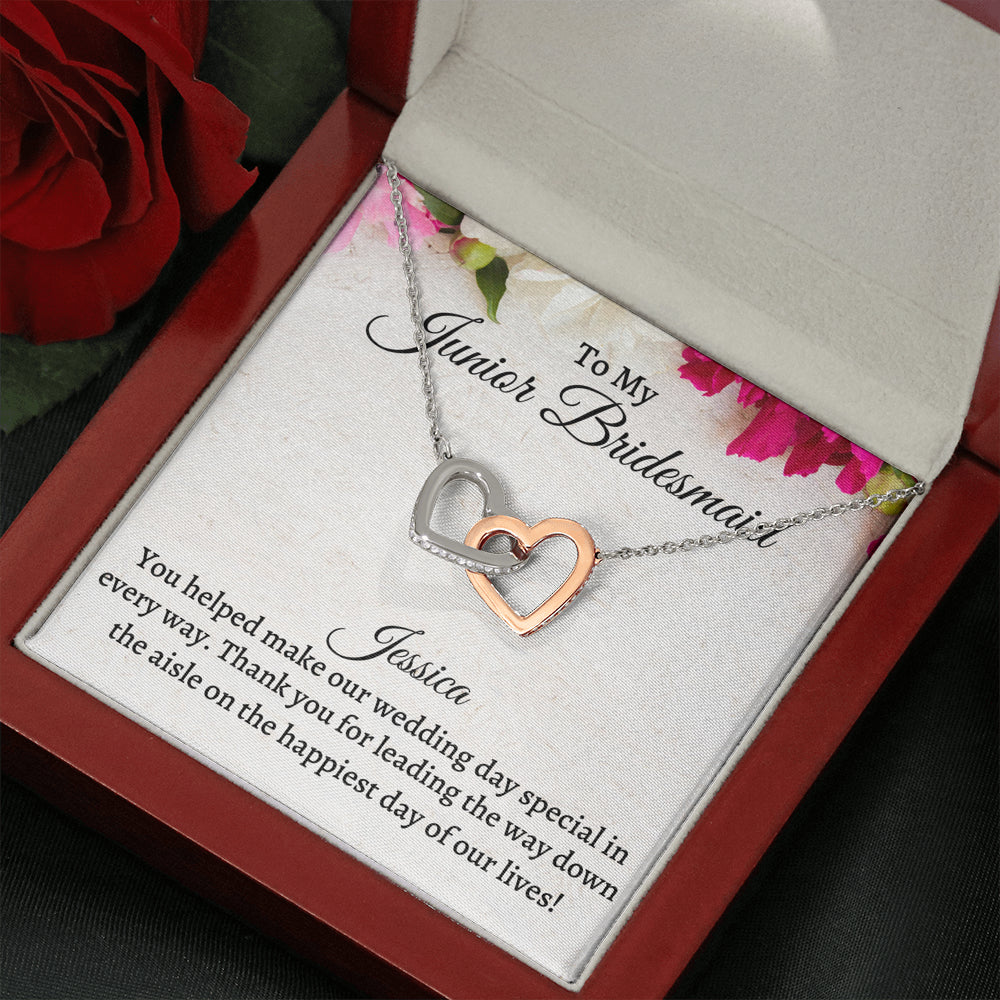 Junior Bridesmaid Gift Necklace, Two Hearts Necklace Personalized Flower Girl Gift for Junior Bridesmaid, Jewelry for jr Bridesmaid