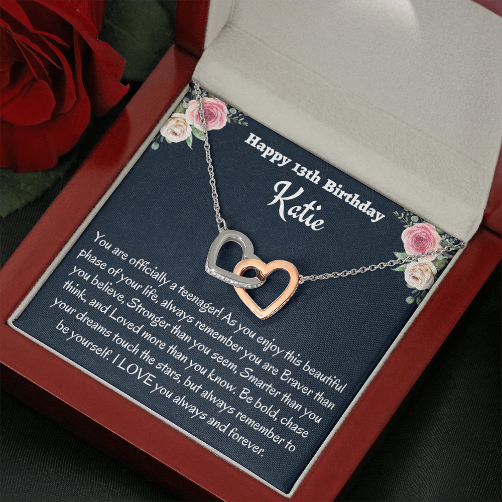 Personalized Thirteenth Birthday Gift, Gift for 13 year old Girl, Two Heart Necklace, Birthday Present for 13 Year Old, Teen Birthday Gift, Officially A Teenager Gift.