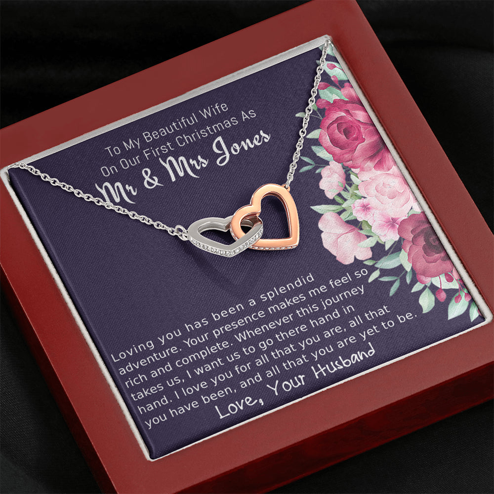 Personalized To My Wife Two Hearts Necklace Gift, On Our First Christmas Gift for Wife, Jewelry Gift For Wife From Husband, To My Soulmate Gift