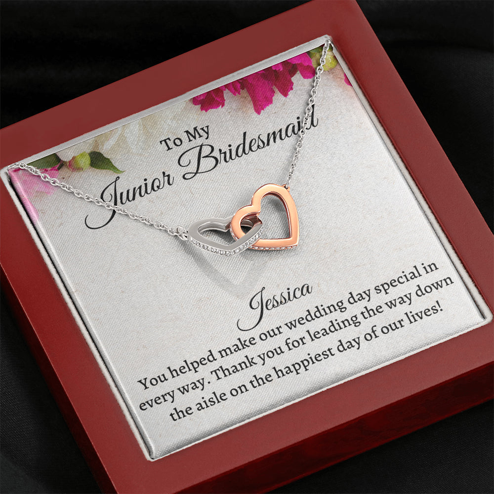 Junior Bridesmaid Gift Necklace, Two Hearts Necklace Personalized Flower Girl Gift for Junior Bridesmaid, Jewelry for jr Bridesmaid