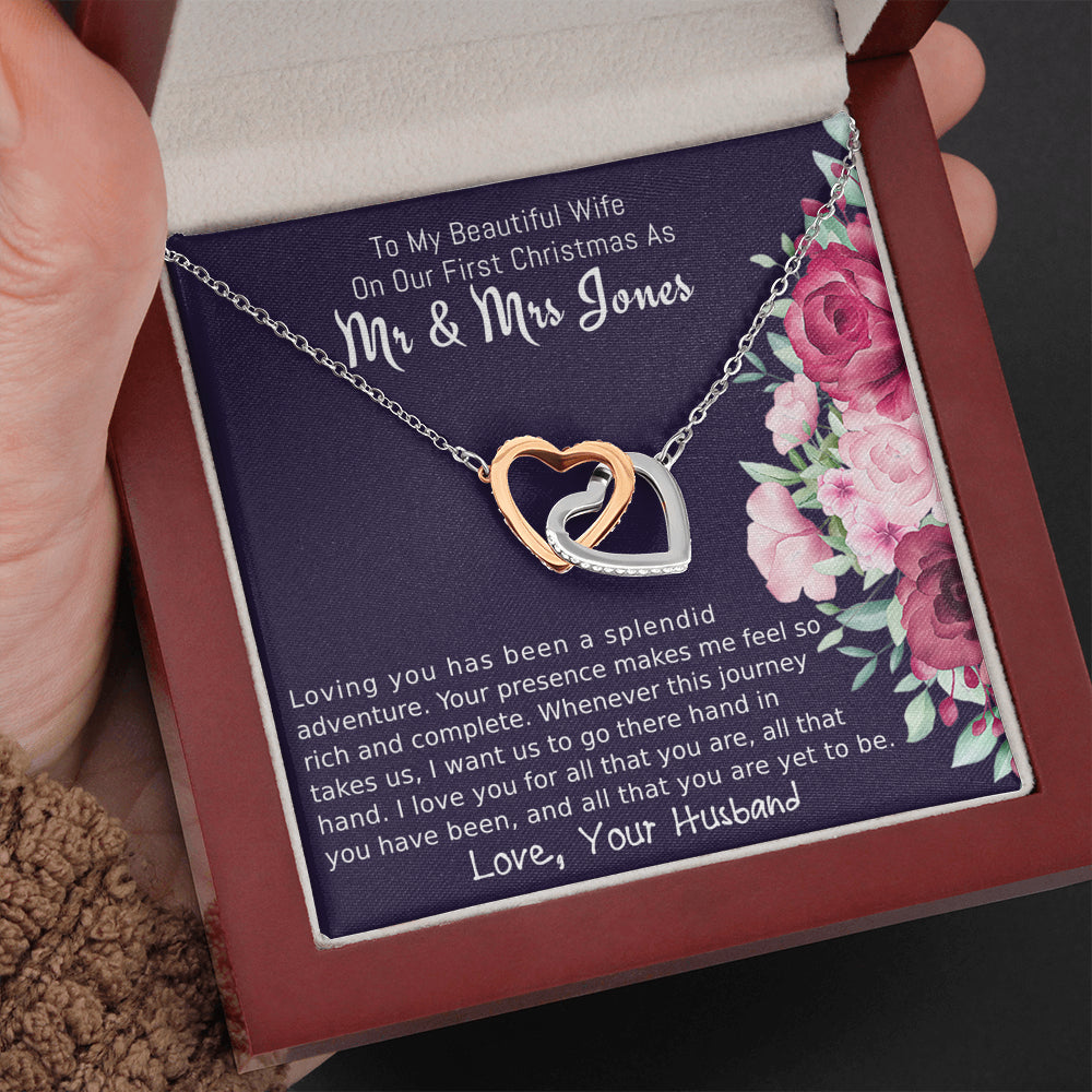 Personalized To My Wife Two Hearts Necklace Gift, On Our First Christmas Gift for Wife, Jewelry Gift For Wife From Husband, To My Soulmate Gift