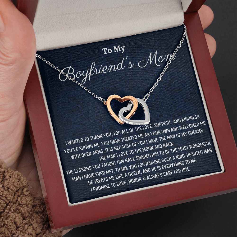 To My Boyfriends Mom Gift, Two Hearts Necklace, Christmas Gift for Boyfriends Mom Gift for Boyfriend's Mom From Girlfriend