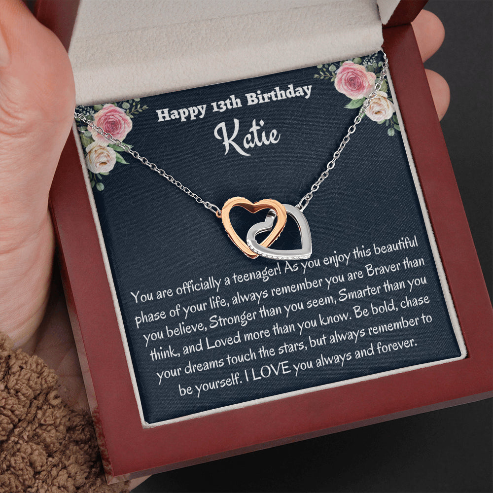 Personalized Thirteenth Birthday Gift, Gift for 13 year old Girl, Two Heart Necklace, Birthday Present for 13 Year Old, Teen Birthday Gift, Officially A Teenager Gift.