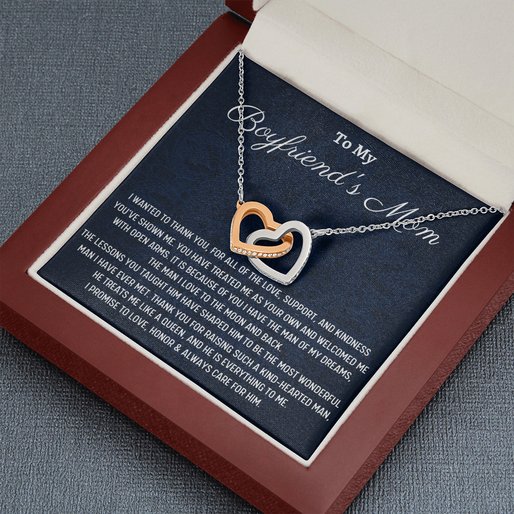To My Boyfriends Mom Gift, Two Hearts Necklace, Christmas Gift for Boyfriends Mom Gift for Boyfriend's Mom From Girlfriend